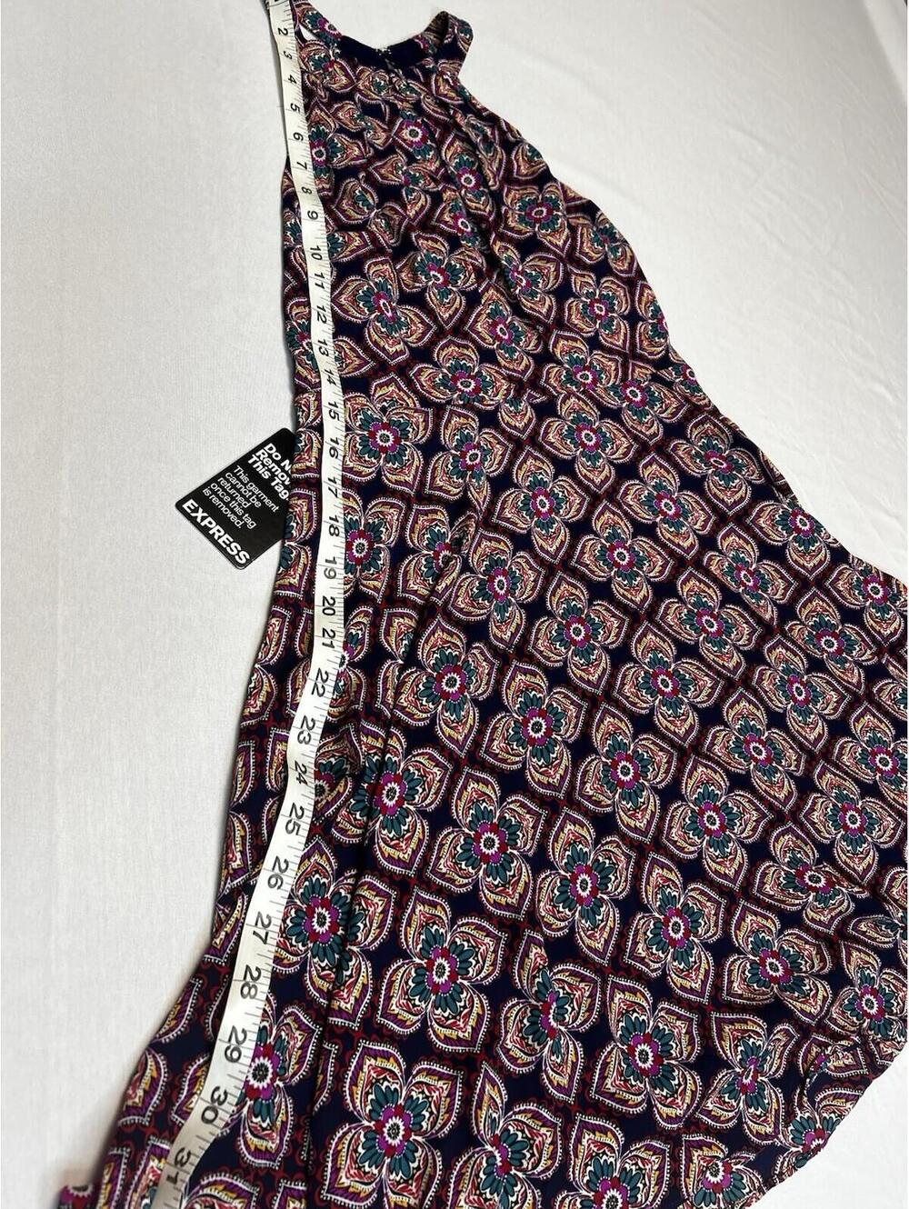 Express Halter Maxi Dress Size 4 Navy Medallion Floral Print Lined NWT - Picture 9 of 12